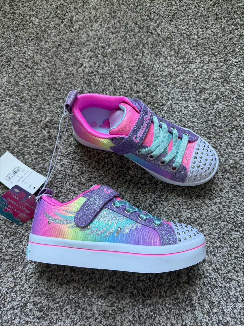 Skechers Crystal Stars Pink Purple Teal Light-Up Kids Sneakers - Picture 2 of 8